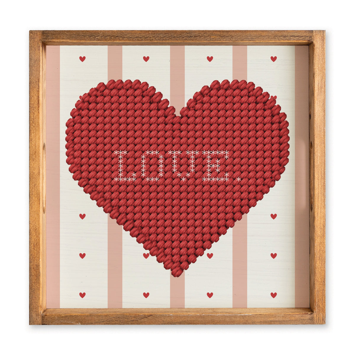 Love Heart Printed Needlepoint Serving Tray