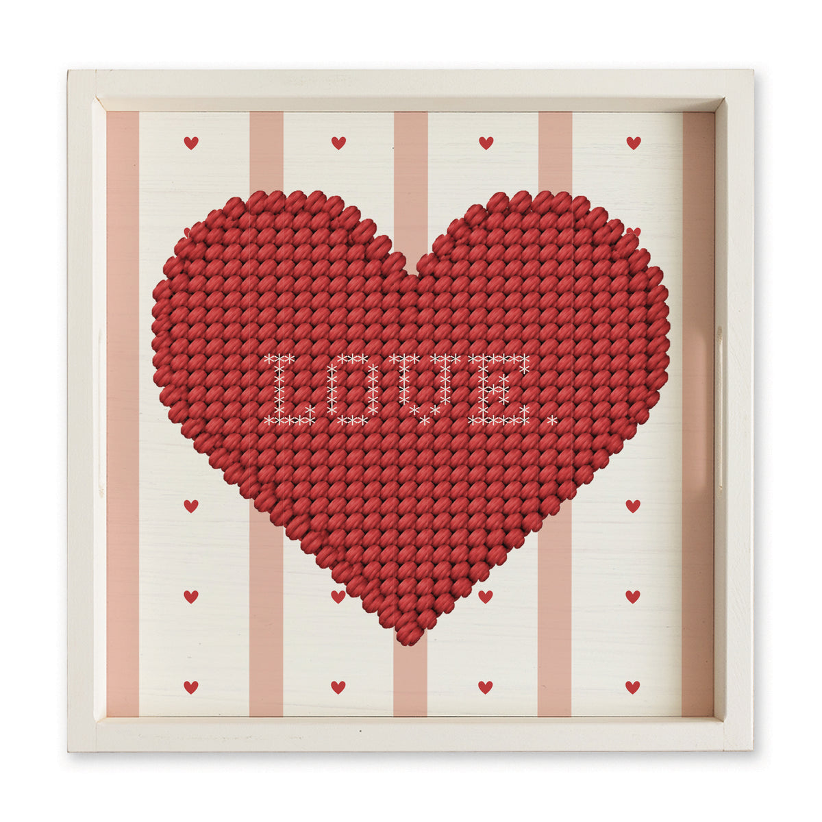 Love Heart Printed Needlepoint Serving Tray