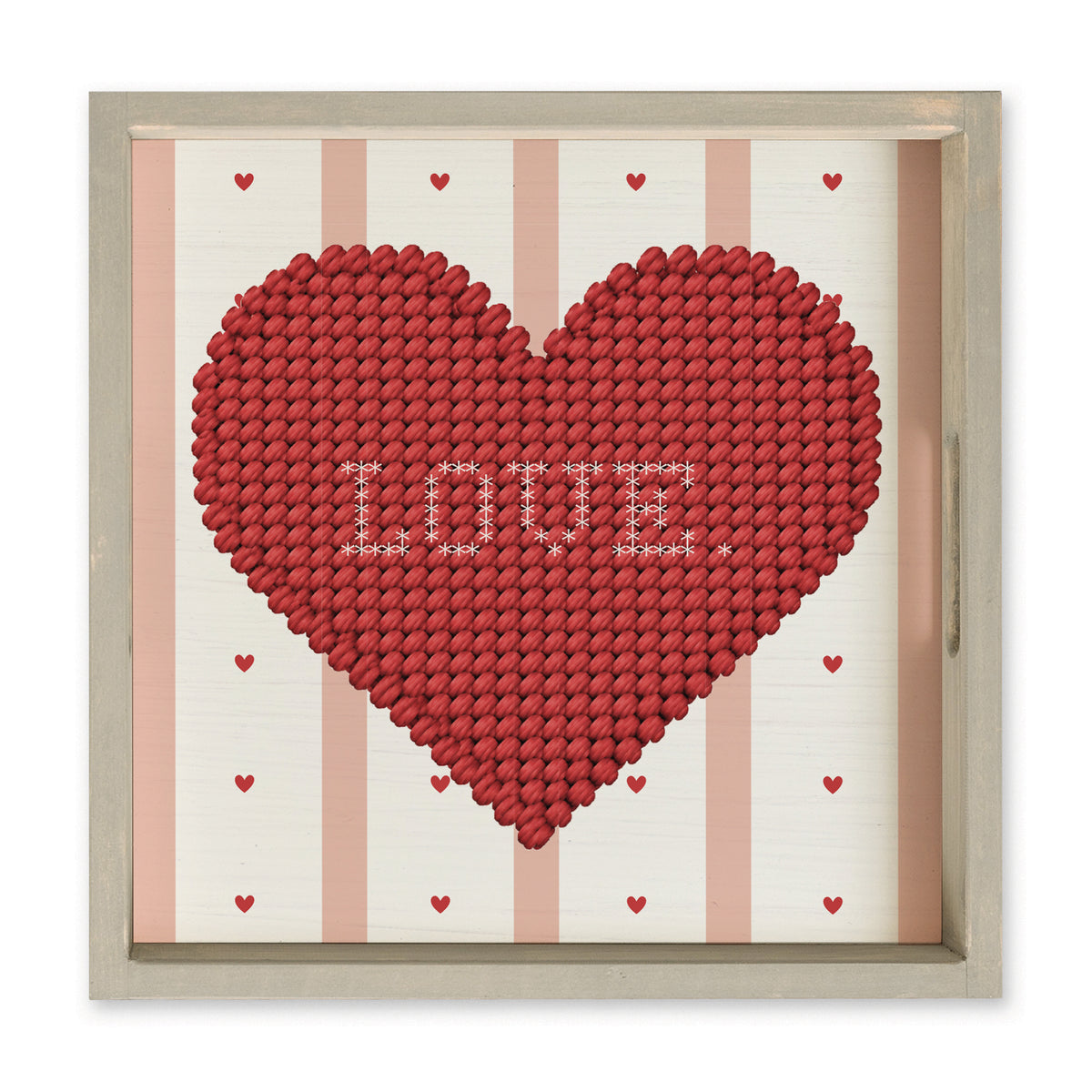 Love Heart Printed Needlepoint Serving Tray