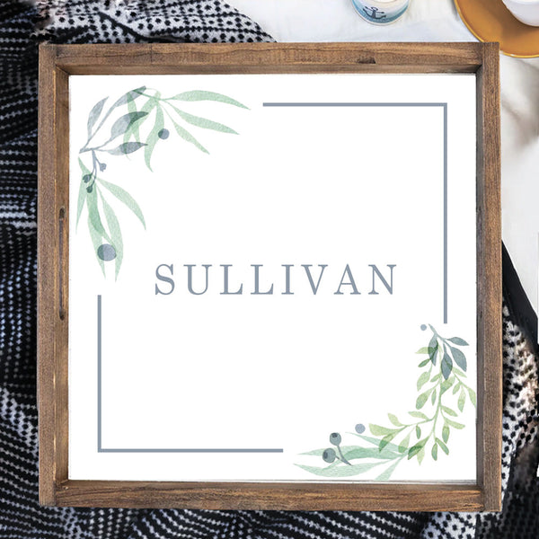 Greenery Personalized Wooden Serving Tray
