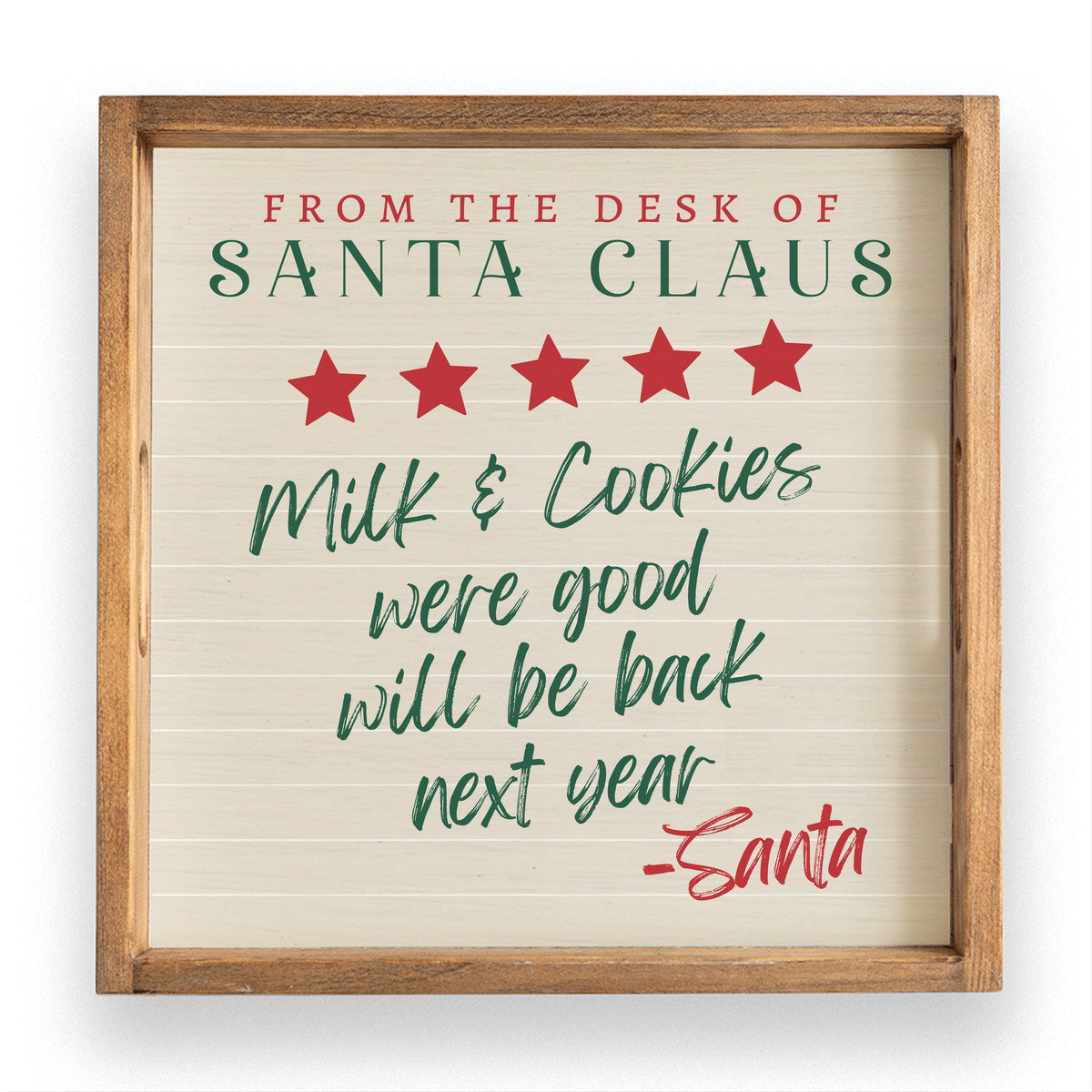 Santa Claus Milk & Cookies Wooden Serving Tray
