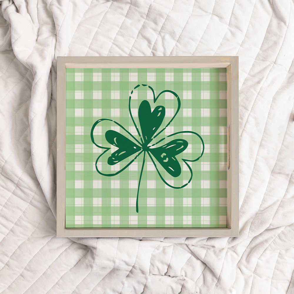 Plaid Shamrock Wooden Serving Tray