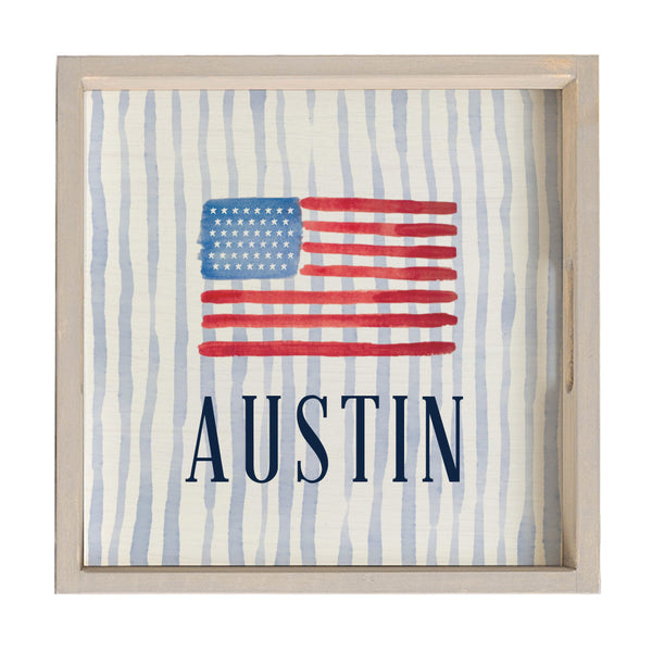 American Flag Watercolor Personalized Serving Tray