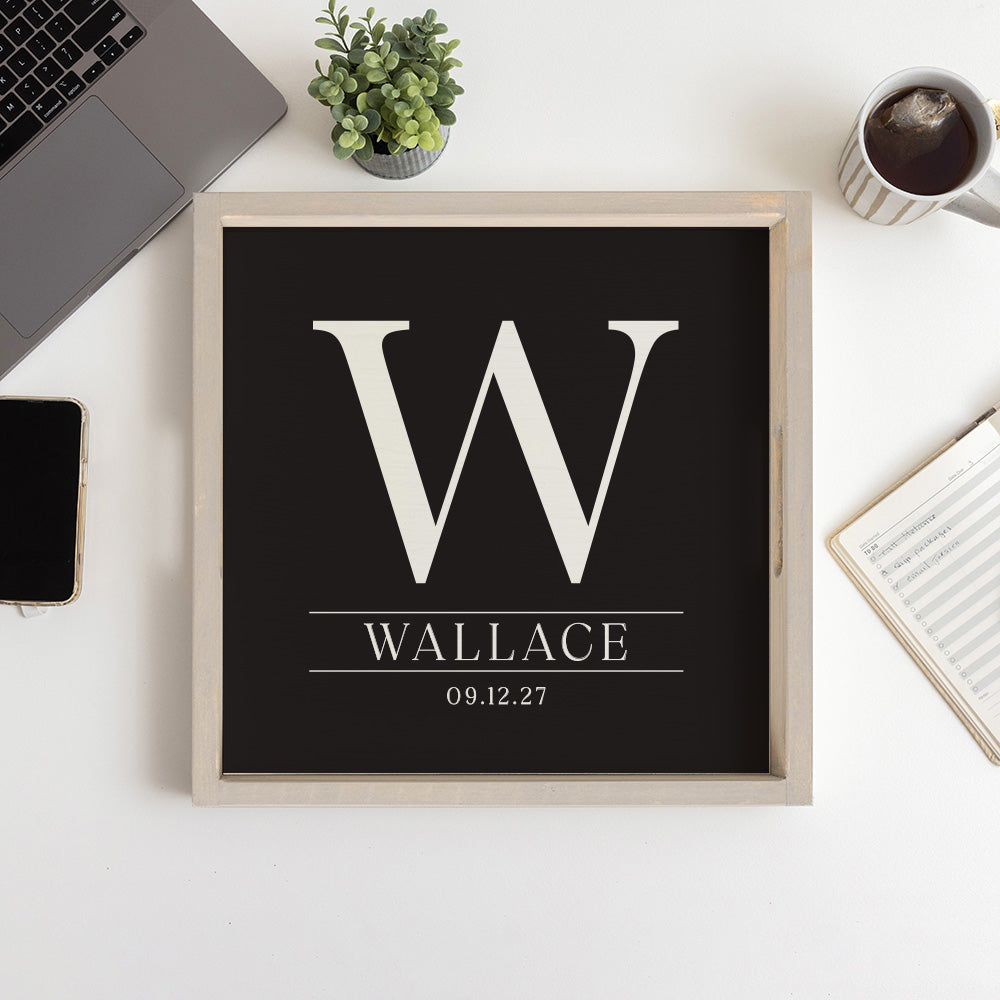 Initial Black Personalized Serving Tray