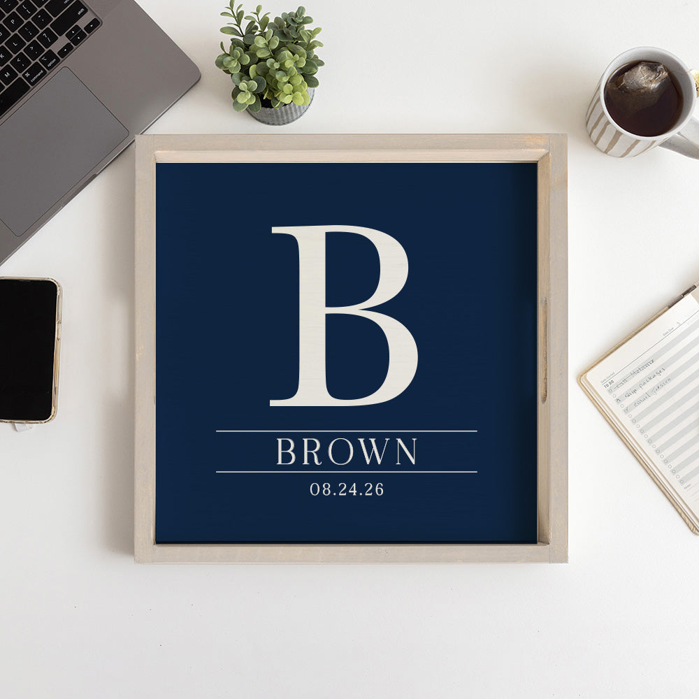 Initial Navy Personalized Serving Tray