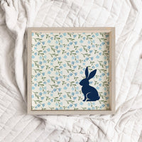 Blue Floral Bunny Wooden Serving Tray