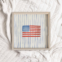 Watercolor American Striped Wooden Serving Tray