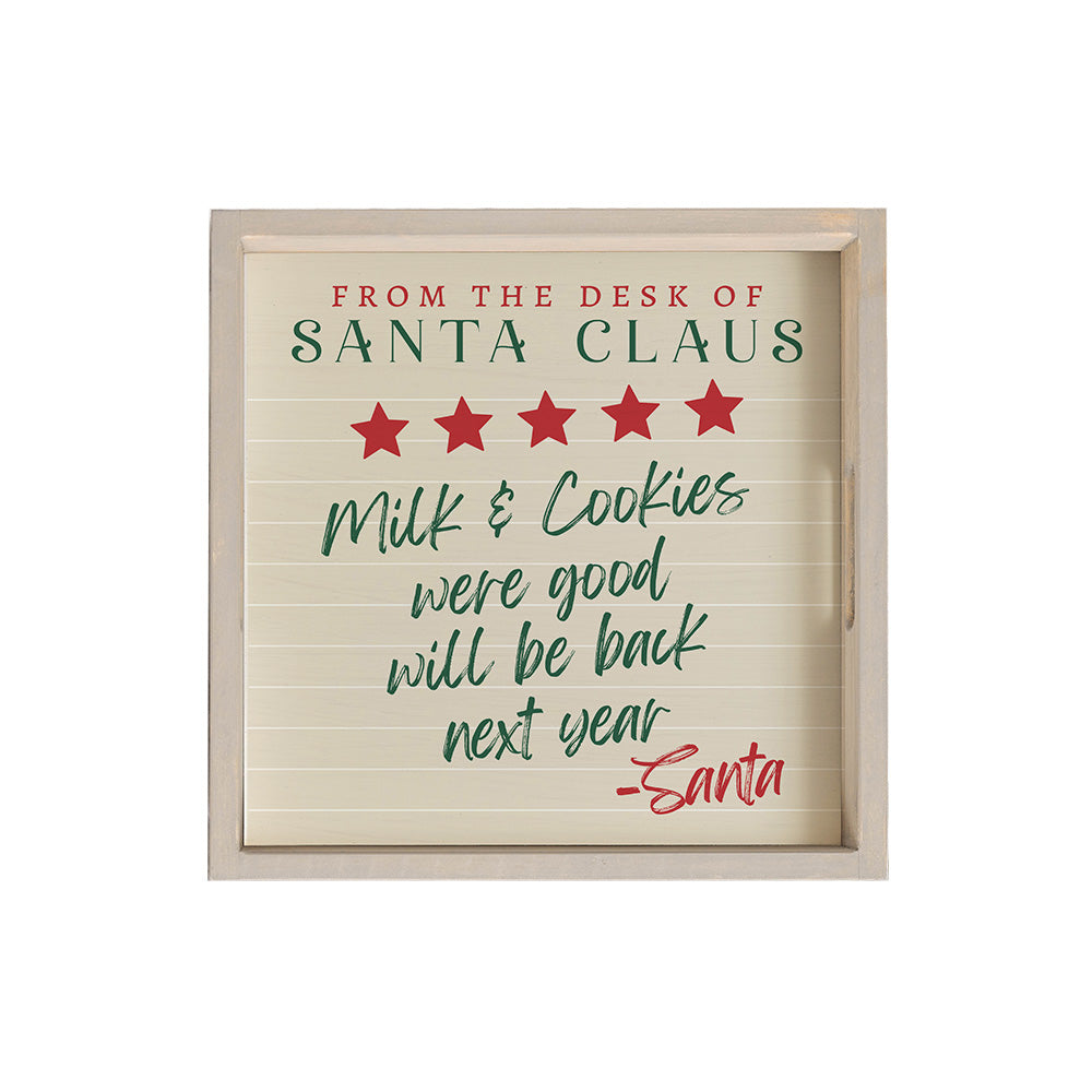 Santa Claus Milk & Cookies Wooden Serving Tray