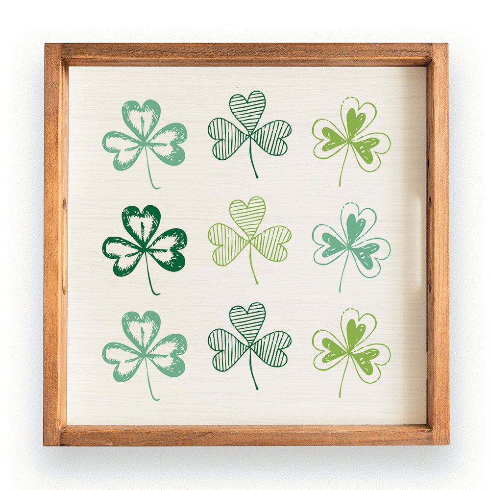 Repeating Shamrocks Wooden Serving Tray