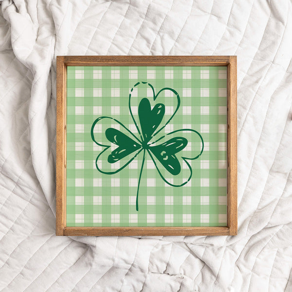 Plaid Shamrock Wooden Serving Tray