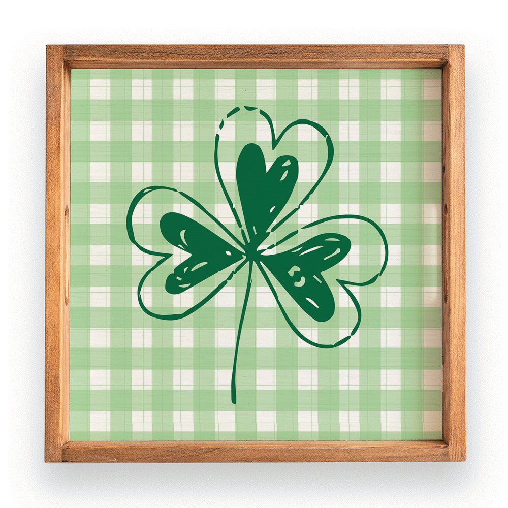 Plaid Shamrock Wooden Serving Tray
