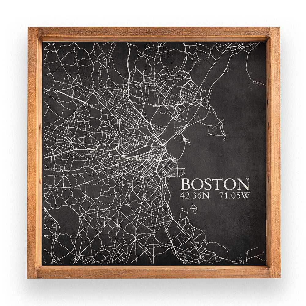 Boston Charcoal City Grid Coordinates Serving Tray