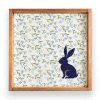 Blue Floral Bunny Wooden Serving Tray