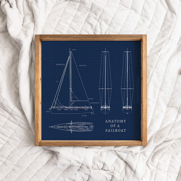 Sailboat Anatomy Wooden Serving Tray