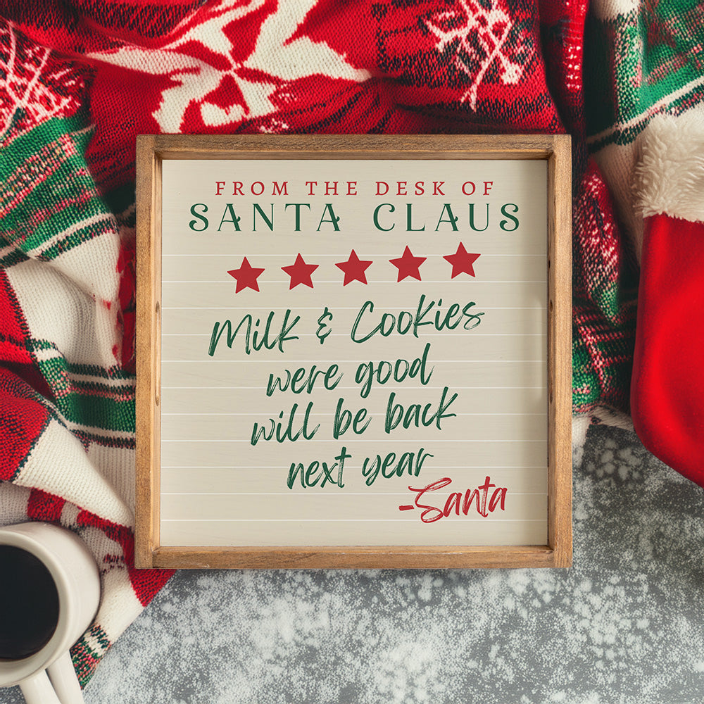 Santa Claus Milk & Cookies Wooden Serving Tray