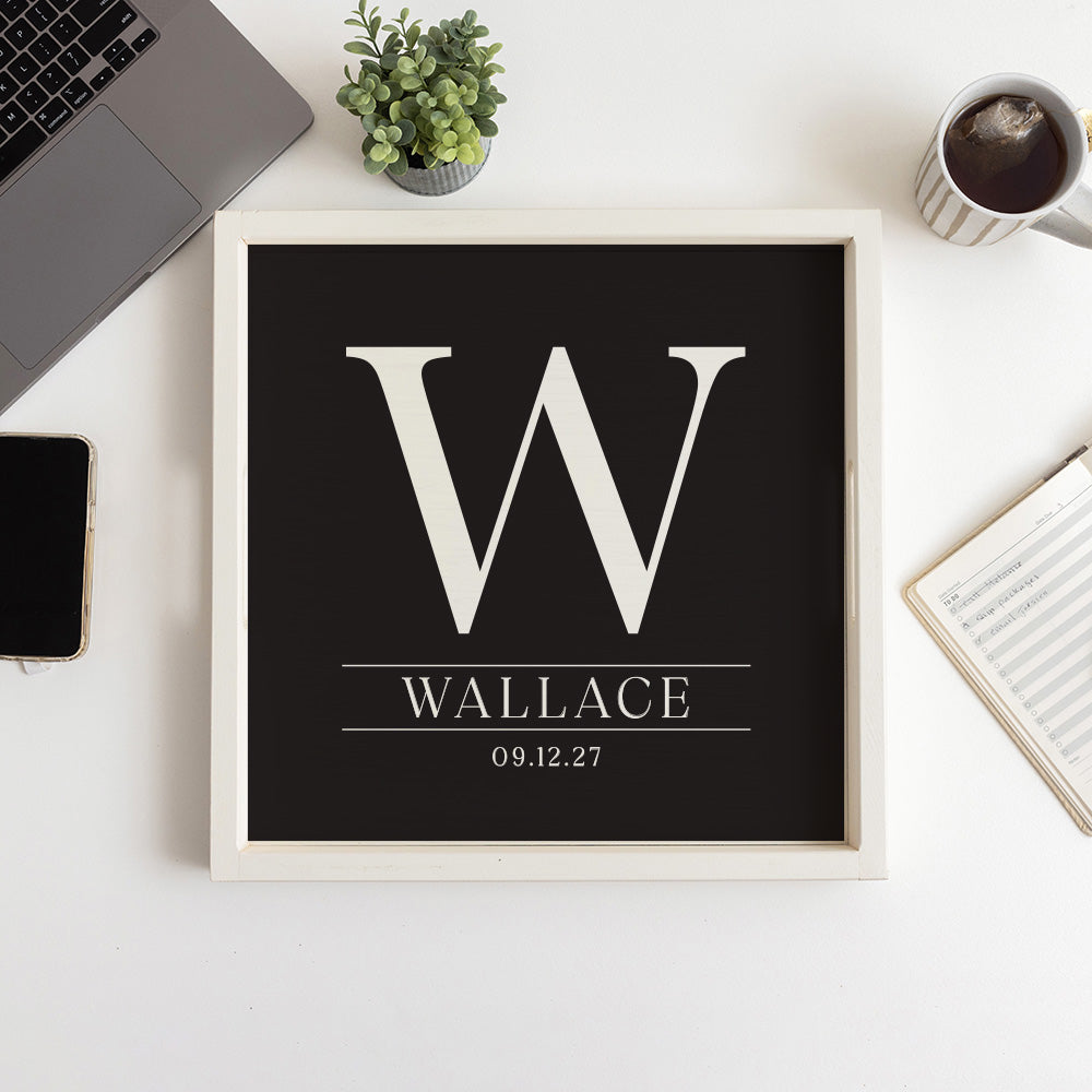Initial Black Personalized Serving Tray