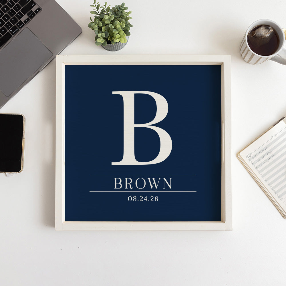 Initial Navy Personalized Serving Tray