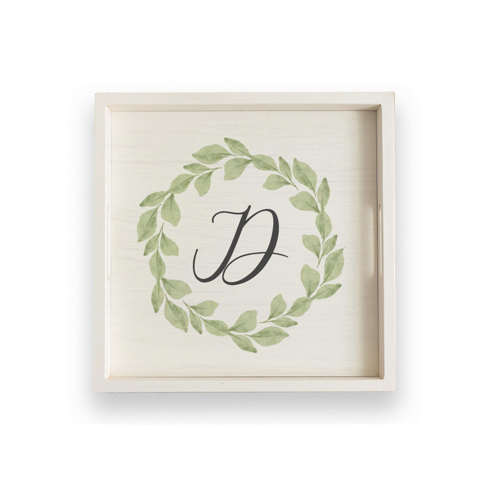 Greenery Laurel Initial Personalized Serving Tray