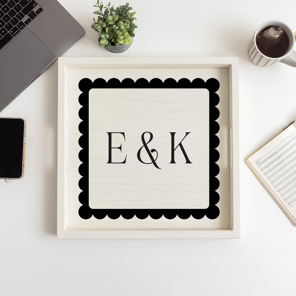 Scalloped Monogram Personalized Serving Tray