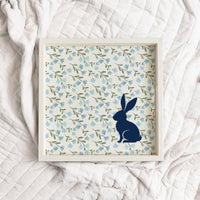 Blue Floral Bunny Wooden Serving Tray