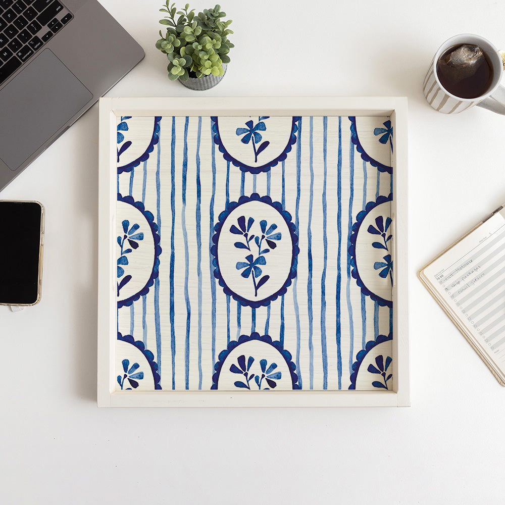 Indigo Bloom Serving Tray