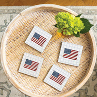 American Flag Blue Plaid Coaster Set