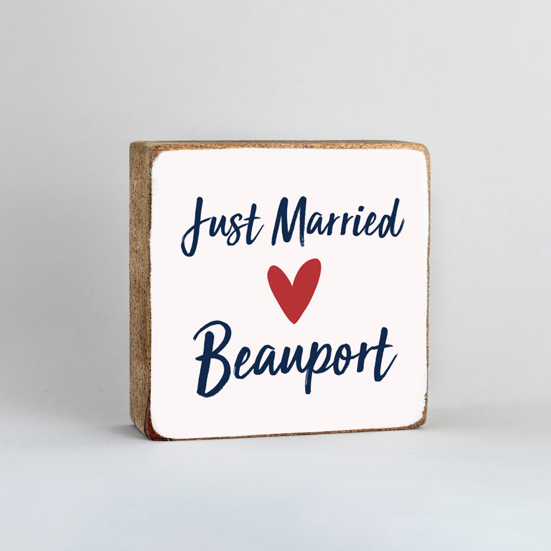 Just Married Red Heart Personalized Block Sign