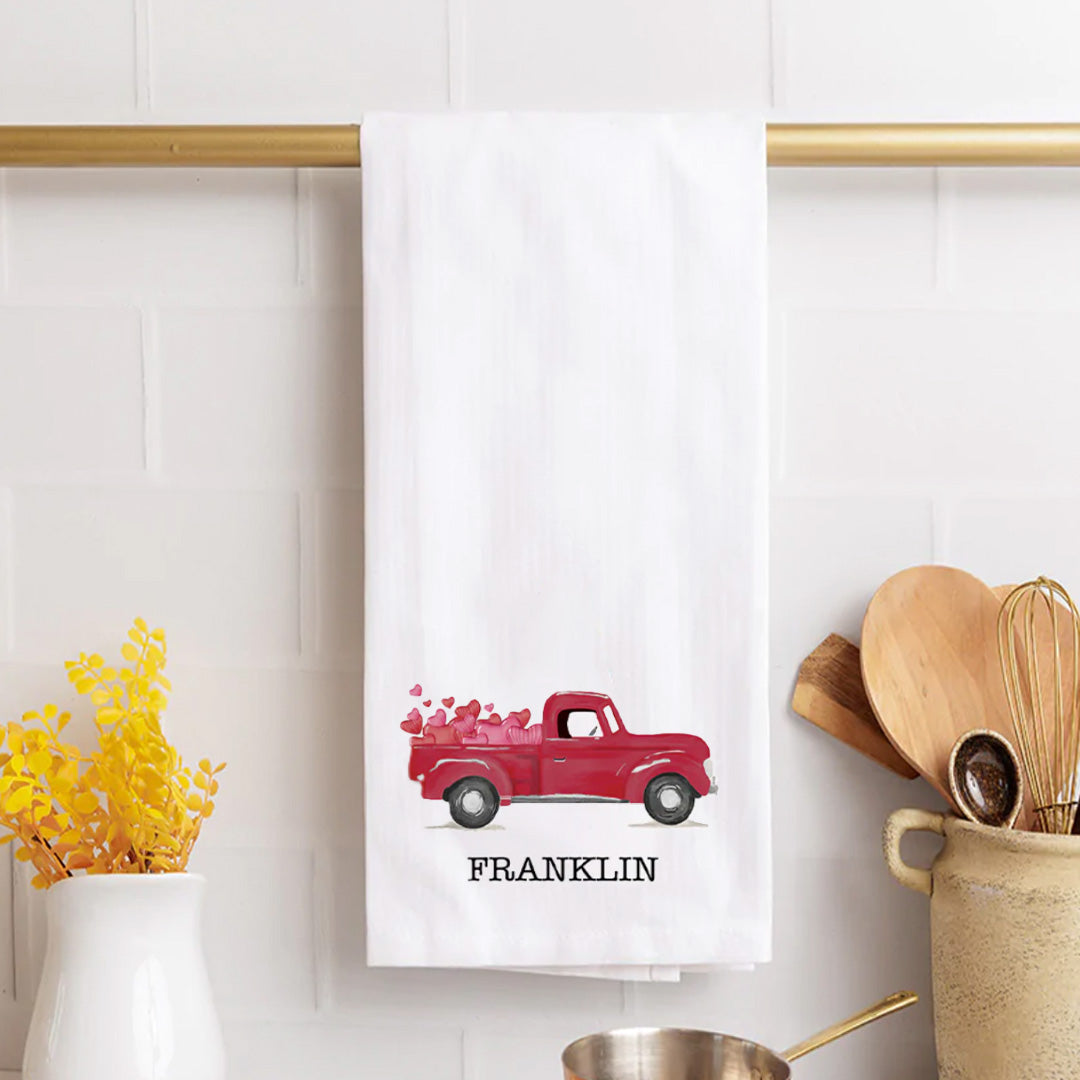 Personalized Heart Truck Tea Towel