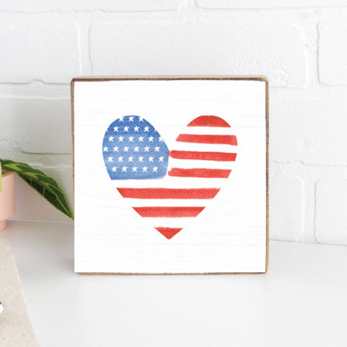 Watercolor Flag Heart Decorative Wooden Block