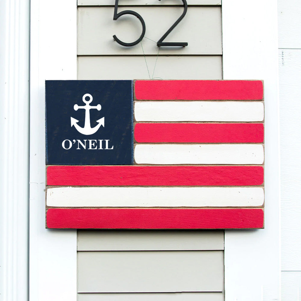 Personalized Anchor Wooden American Flag