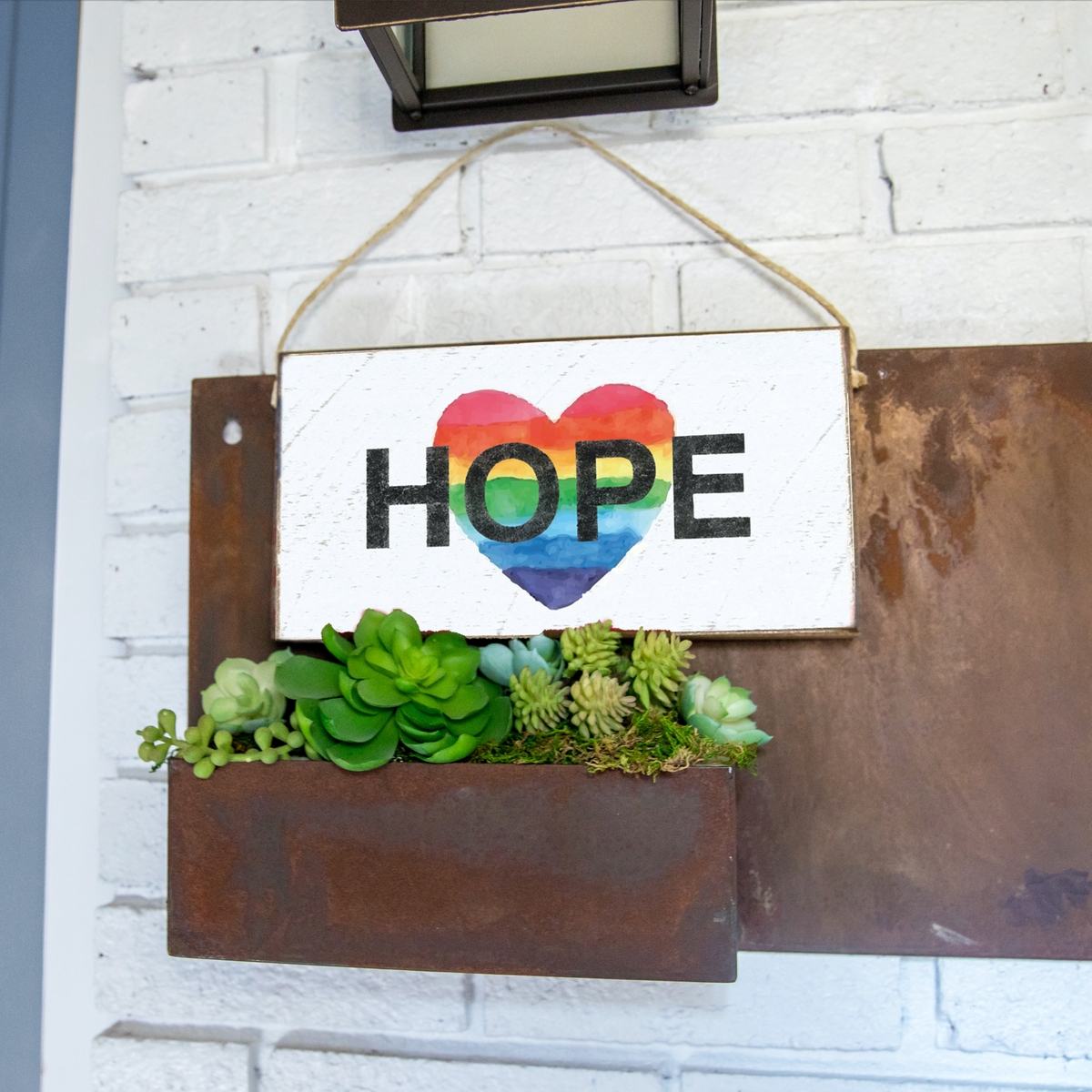 Rainbow Hope Heart Twine Sign