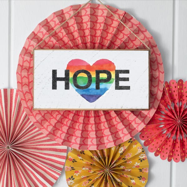 Rainbow Hope Heart Twine Sign
