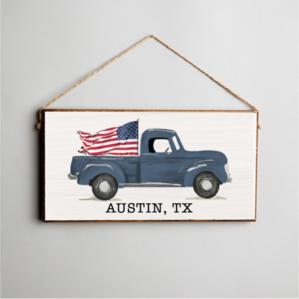 Personalized Flag Truck Twine Sign