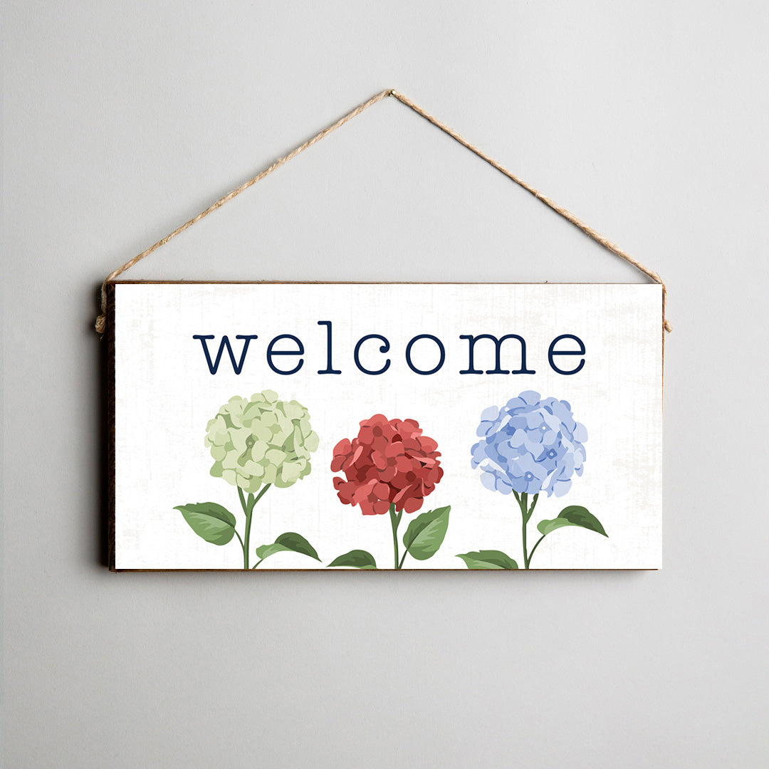 Welcome Patriotic Hydrangeas Twine Sign