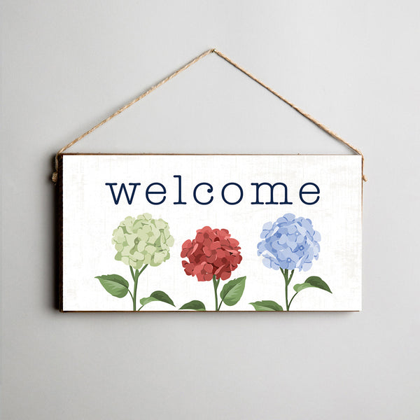 Welcome Patriotic Hydrangeas Twine Sign