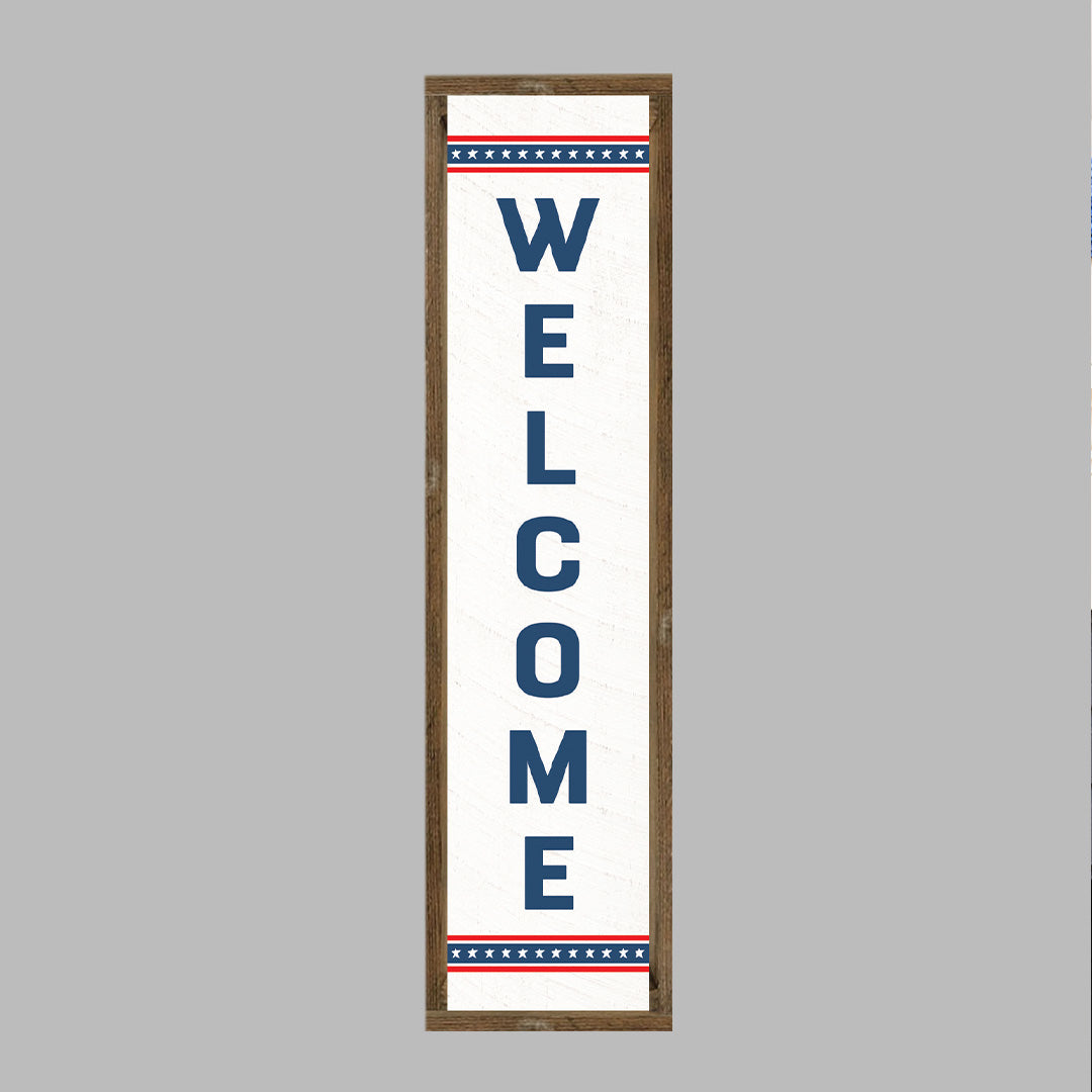 Americana Stripes Welcome Barn Wood Sign