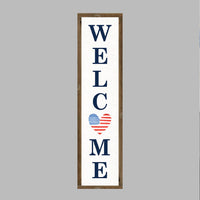Welcome Watercolor Flag Heart Framed Barn Wood Sign