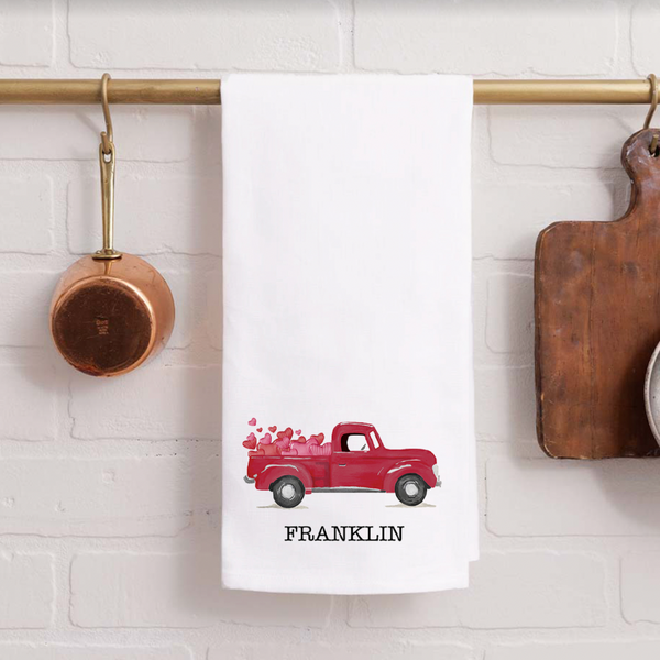 Personalized Heart Truck Tea Towel