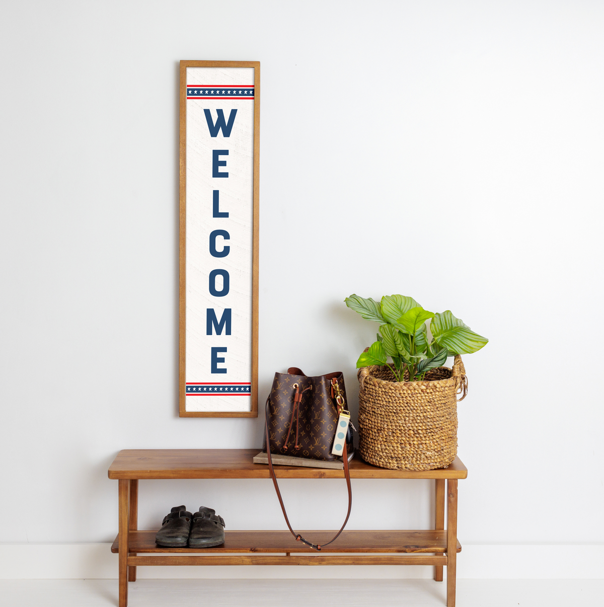 Americana Stripes Welcome Barn Wood Sign