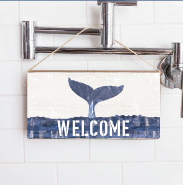 Indigo Welcome Whale Tail Twine Sign