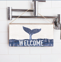 Indigo Welcome Whale Tail Twine Sign